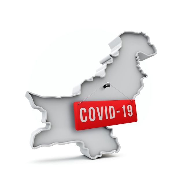 Pakistan simple d map with covid red label d rendering