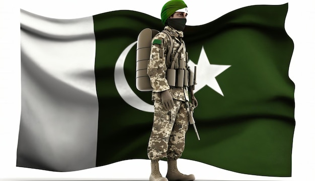 Pakistan Soldier with Flag Generative Ai