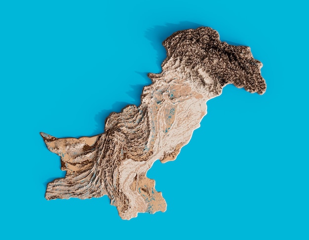 Pakistan Topografische kaart 3D-realistische kaart Pakistan kleur textuur en rivieren 3d illustratie