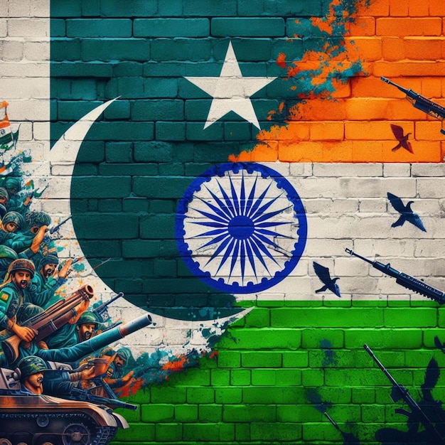 Pakistan vs India flag merged on wall