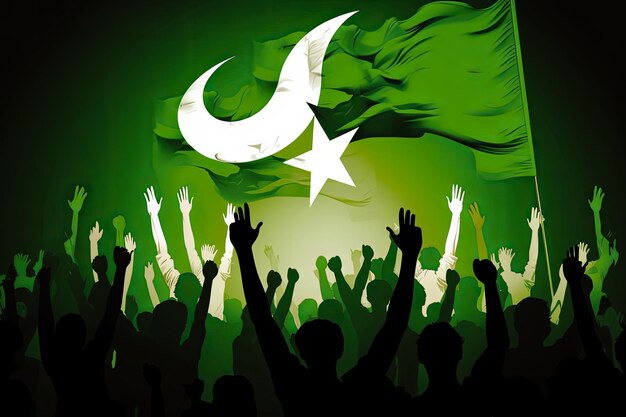 Photo pakistani flag bokeh background with victory islamic symbol generative ai