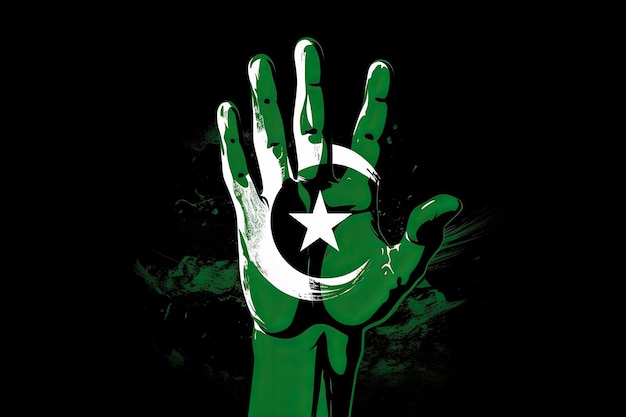 Пакистанский флаг боке фон с исламским символом победы Generative AI