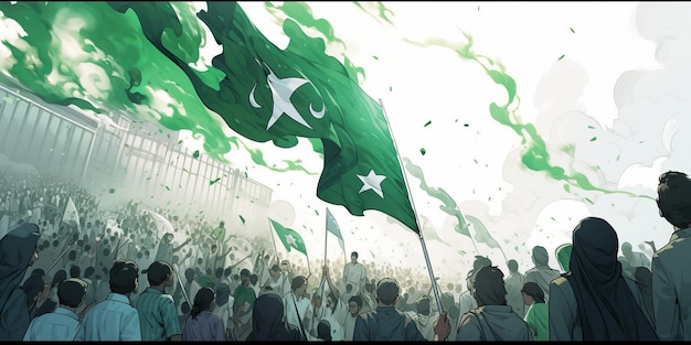 pakistani flags in people for pakistan independence day