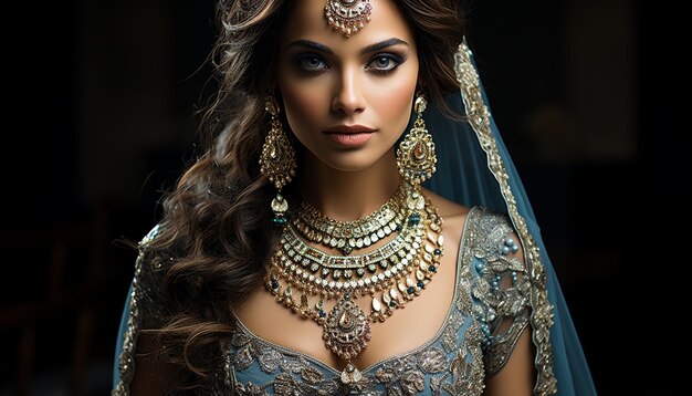 Photo pakistani indian bridal showing wedding kundan neckl