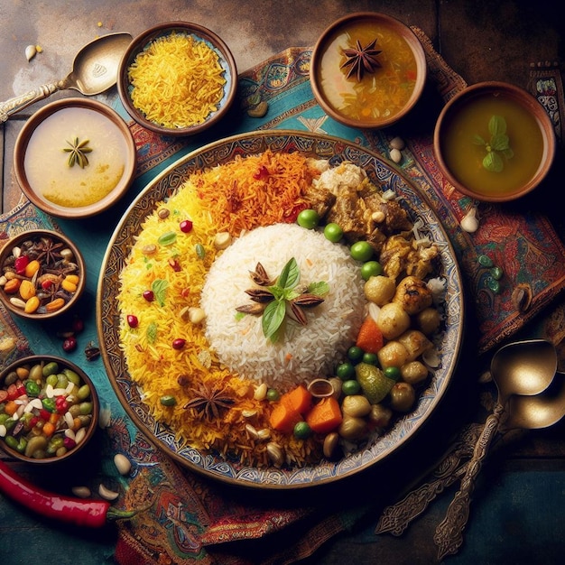 Photo pakistani rice dishes biryani pulao and tehri in pakistani cooking