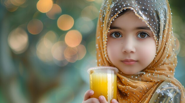 Foto pakistans meisje met mango sap voor de iftar