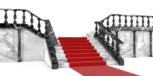 Palace Castle Theater Hall Interior Marble Stairs with Pillar Columns and Red Carpet 3d Rendering