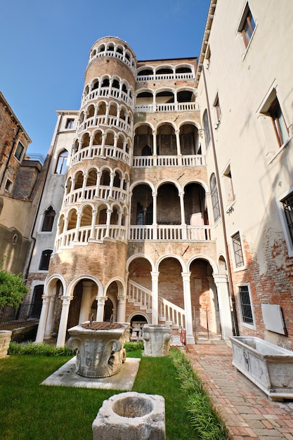 Palace Contarini del Bovolo with unusial tower with spiral arches Staircase with arched windows