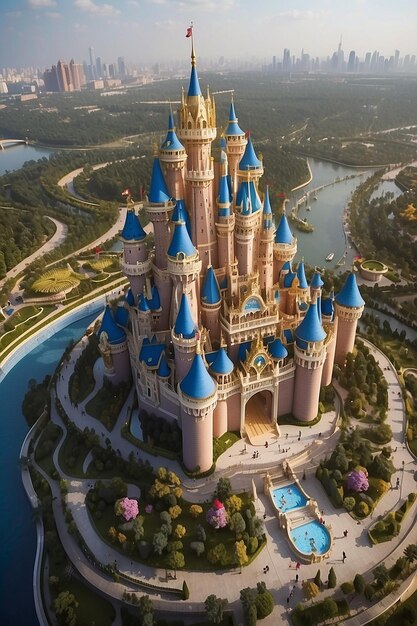 Palace Of Dream In Central Of V Theme Park In Island Castle in high mountains with clouds