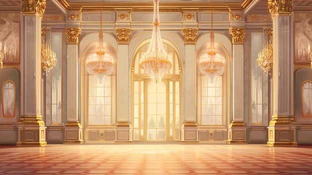 Palace interior 2D illustration background castle hall Generative AI