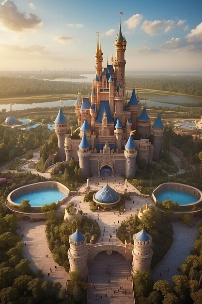 Palace of Dream In Central Of V Theme Park In Island Kasteel in hoge bergen met wolken