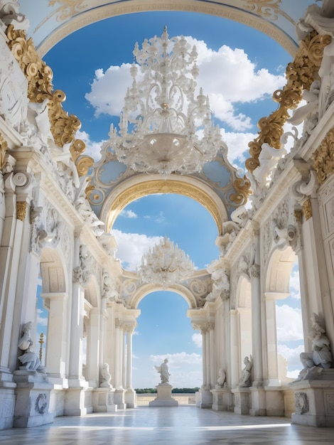 Версальский дворец белого цвета и голубого неба