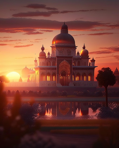 Дворец заката мягкий свет детали волшебного сияния храма в индийском стиле