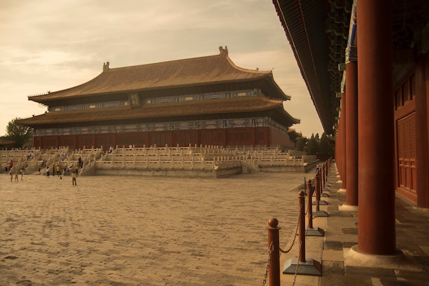 Foto palazzo della suprema armonia nella città proibita di pechino in cina al tramonto