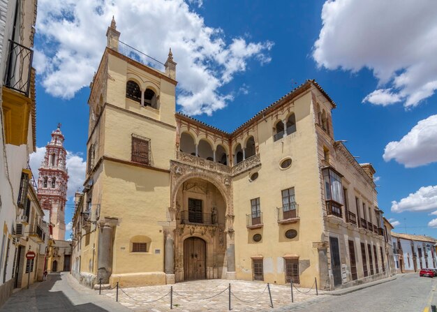 Palace of Valdehermoso with bell tower church of San Juan Bautista in Ecija Sevilla