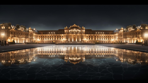 Версальский дворец, освещенный ночью Версальский дворец Изображения Версальский дворец