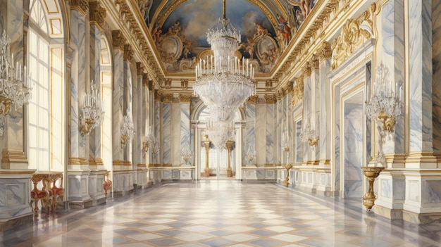 Palace of Versailles interior watercolor