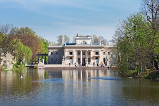 Palace over water in Lazienki park at day, Warsaw, Poland