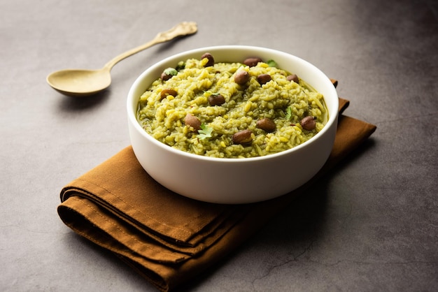 Palak khichdi is a one pot nutritious meal of mung lentils and rice with spinach Indian food