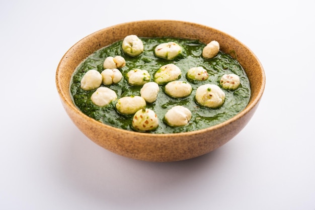 Palak makhana or Spinach lotus seeds curry or sabzi