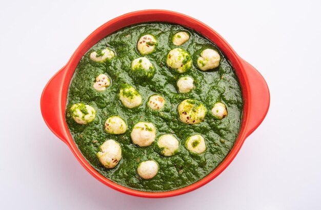 Palak makhana or Spinach lotus seeds curry or sabzi