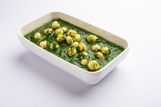 Palak makhana or Spinach lotus seeds curry or sabzi