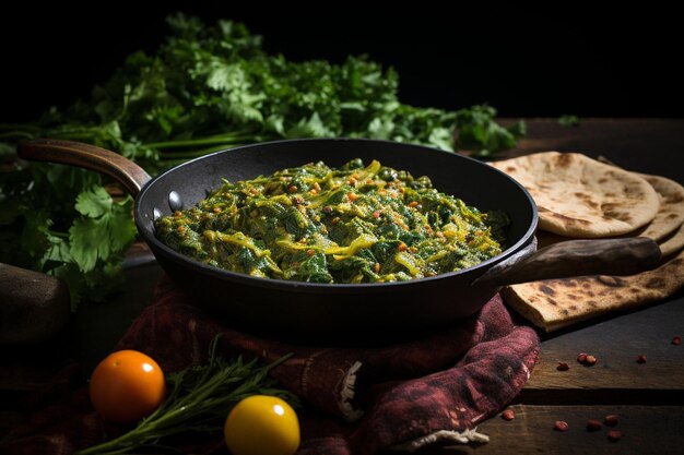 Photo palak matar curry also known as spinach geen peas masala sabzi or sabji indian food