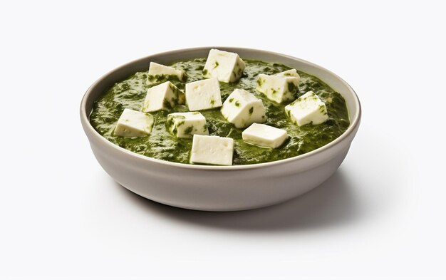 Foto palak paneer contro una tela bianca e pulita