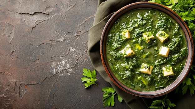 Palak Paneer with copy space