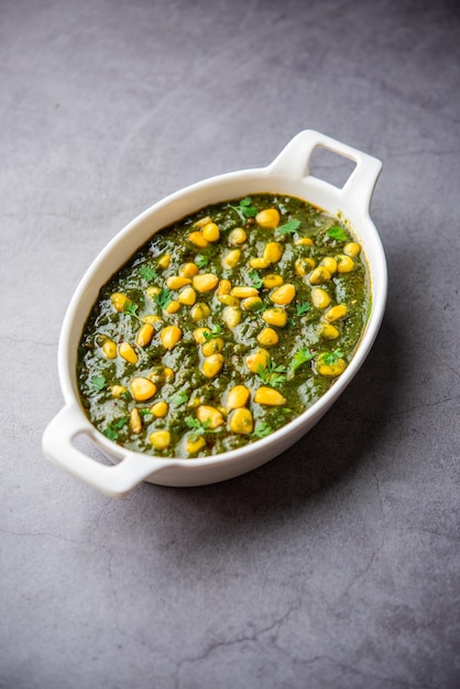 Palak sweet corn sabzi also known as Spinach Makai curry sabji north Indian main course menu