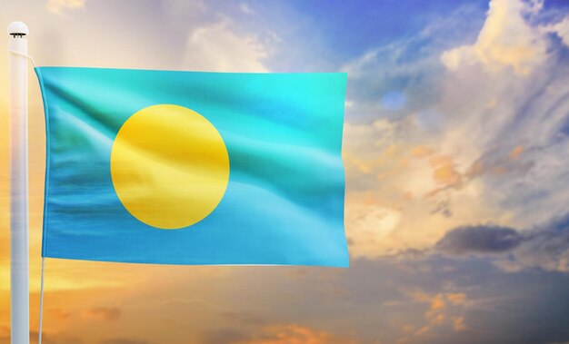 Palau country flag, isolated 3d waving flag