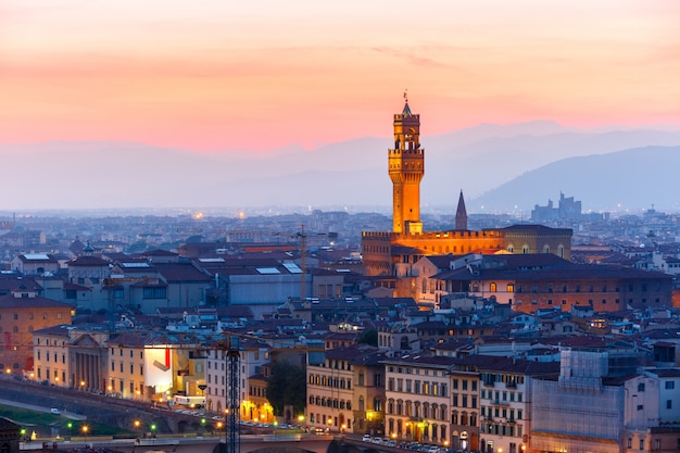 Palazzo Vecchio at sunset in Florence, Italy