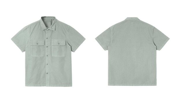 Pale green mens short sleeve button up shirt with two pockets