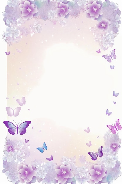 Pale Lilac Background Glitter Silhouettes Flowers Butterflies Vertical Mobile Postcard Generative AI