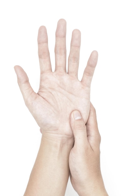 Pale palmar surface of hand Anaemic hands of Asian Chinese man