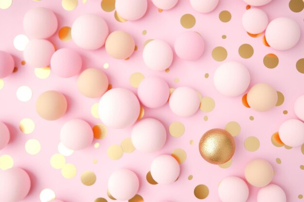 A pale pink background with gold polka dots