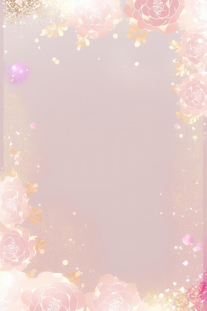 Photo pale rose background glitter silhouettes flowers vertical mobile postcard generative ai