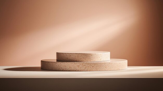 Pale terrazzo podium warm lit for handcrafted decor