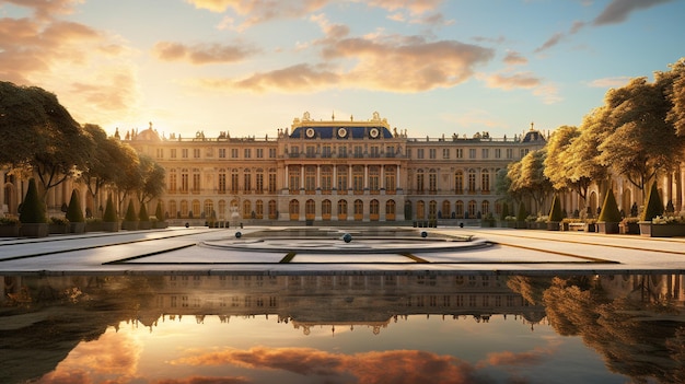 Paleis van Versailles baadt in de warme tinten van het gouden uur