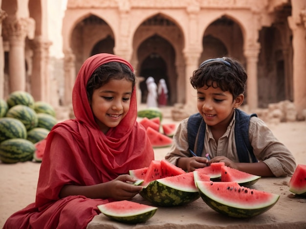 Palestian kids eating watermelon AI generated 2