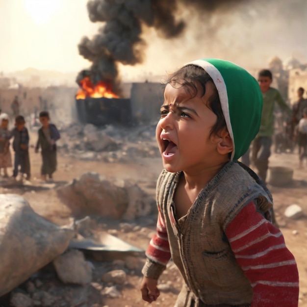 Palestijnse kind huilt Palestijnse bom ontploffing