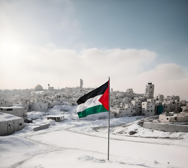 Palestijnse vlag op sneeuw gegenereerd door AI