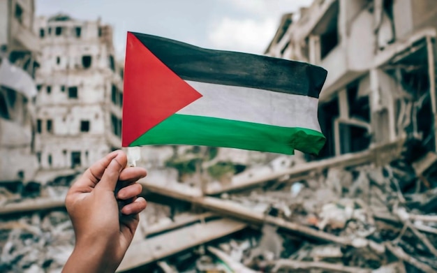 Palestine Flag Crashed Building