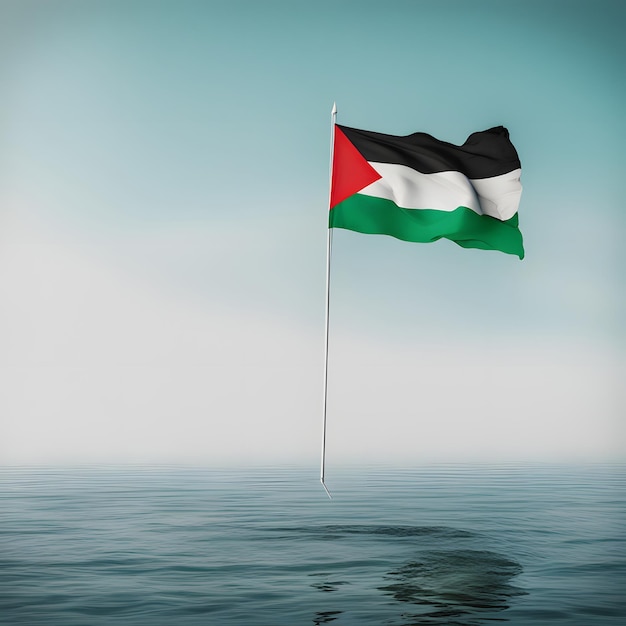 Photo palestine flag waving in the ocean