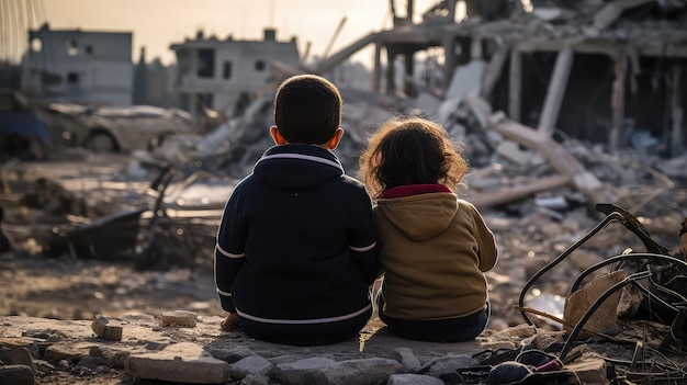 Palestine kids Gaza destroyed town war crisis