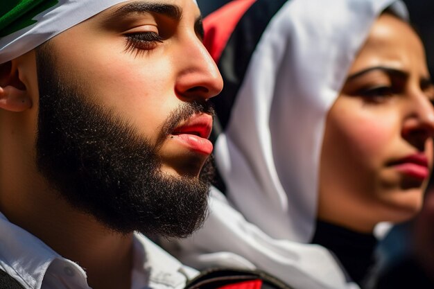 Palestine Men and Women Marching on the Street Asking Peace