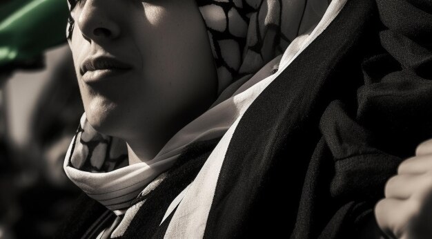 Photo palestine men and women marching on the street asking peace