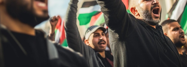 Foto uomini e donne palestinesi marciano per le strade chiedendo la pace