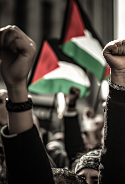 Palestine Men and Women Marching on the Street Asking Peace