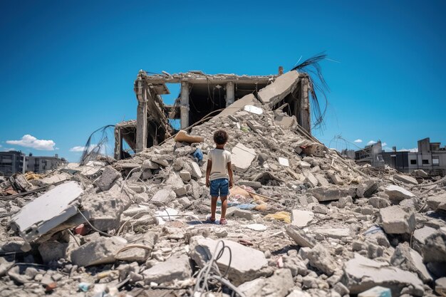 Photo palestinian children are entertained by clowns amidst the rubble of a building destroyed